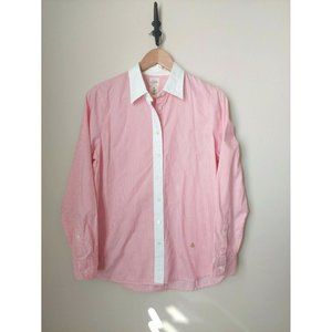 J. CREW Women's Shirt- Pink White Pinstriped Button Front, Long Sleeves